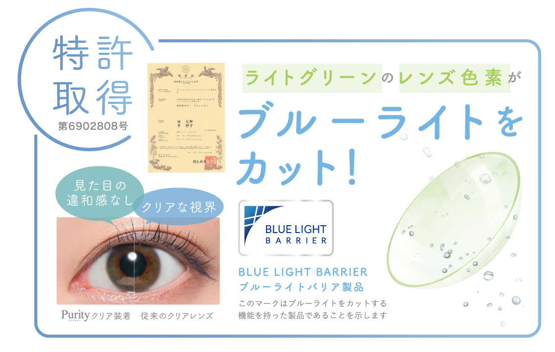 特許取得 ライトグリーンのレンズ色素がブルーライトをカット！ 見た目の違和感なし クリアな視界 